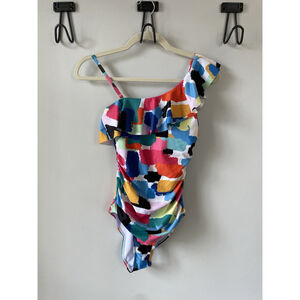 Tempt Me Women's One Shoulder Ruffle One Piece Swimsuit Multicolor Ex Small NWT